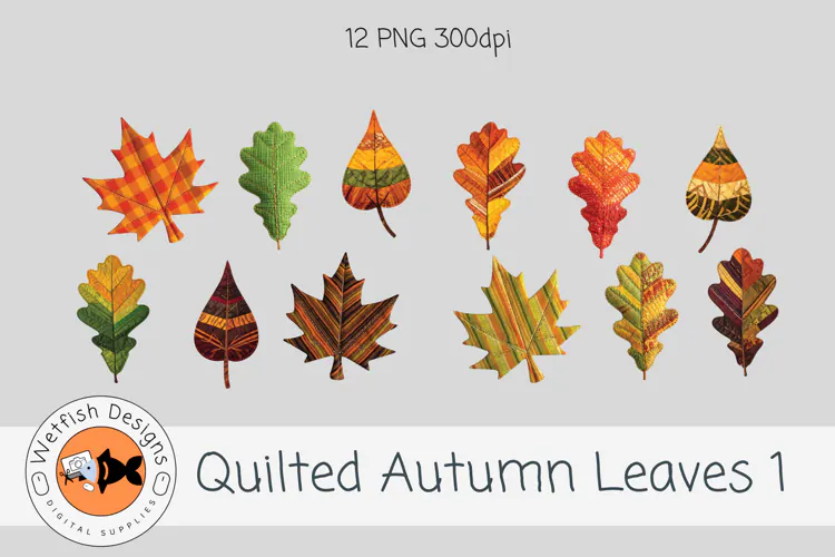Quilted Fabric PNG Leaves 1