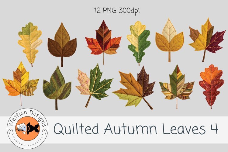 Quilted Fabric PNG Leaves 4 example image 1