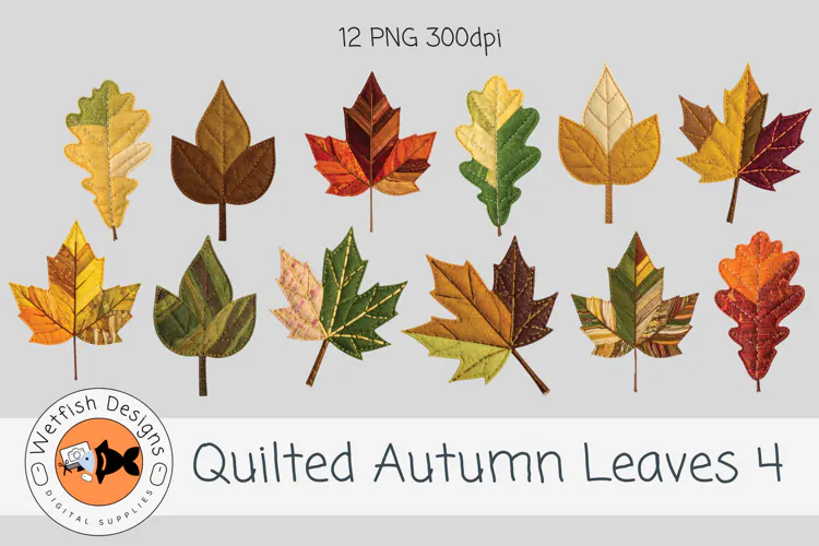 Quilted Fabric PNG Leaves 4