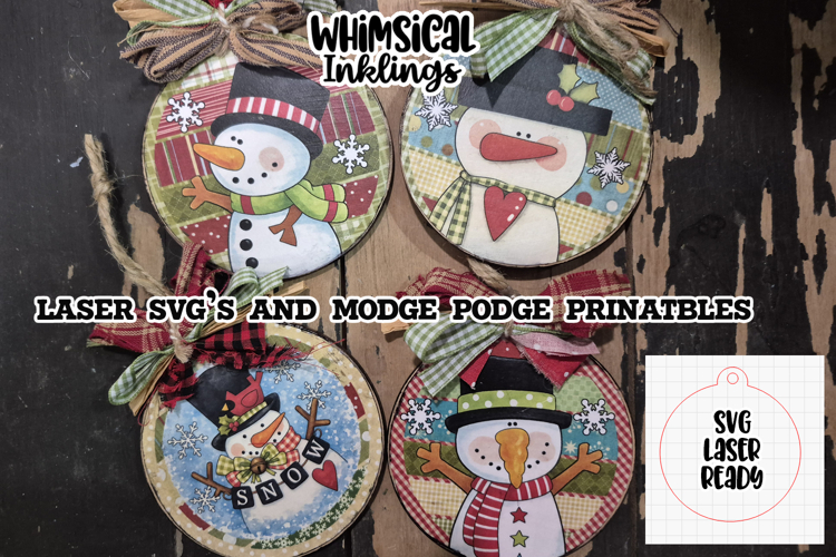 Quilted Snowman Ornaments Mod Podge SVG