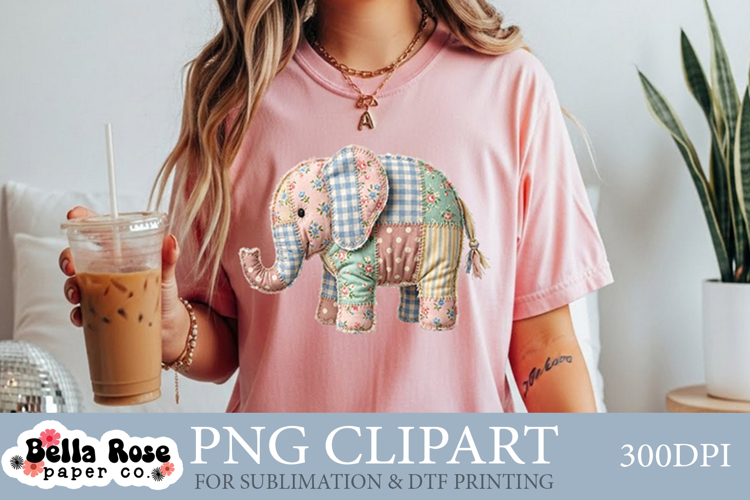 Quilted Elephant | Patchwork | PNG Clipart
