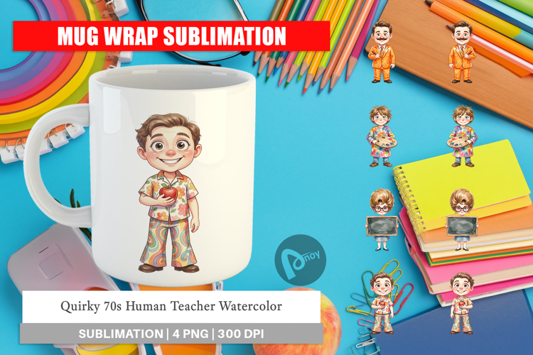 Quirky 70s Human Teacher Mug Wrap