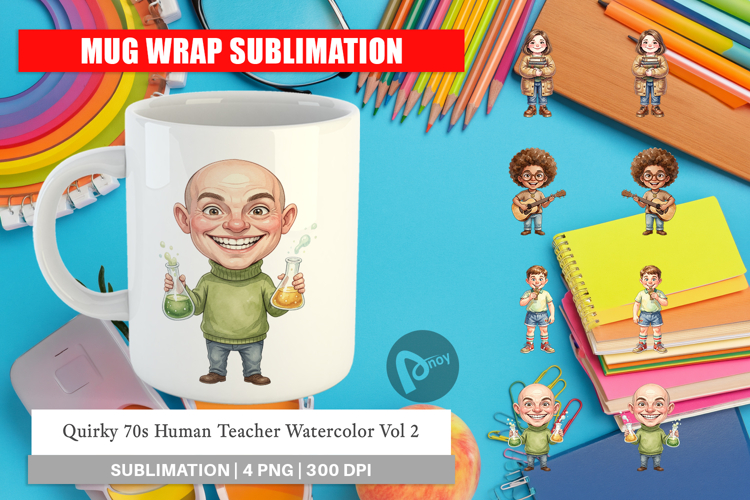 Quirky 70s Human Teacher Mug Wrap