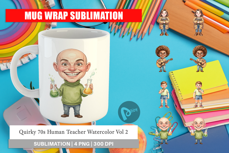 Quirky 70s Human Teacher Mug Wrap