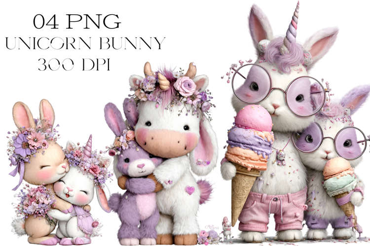 Quirky Baby Unicorn With Bunny Clipart