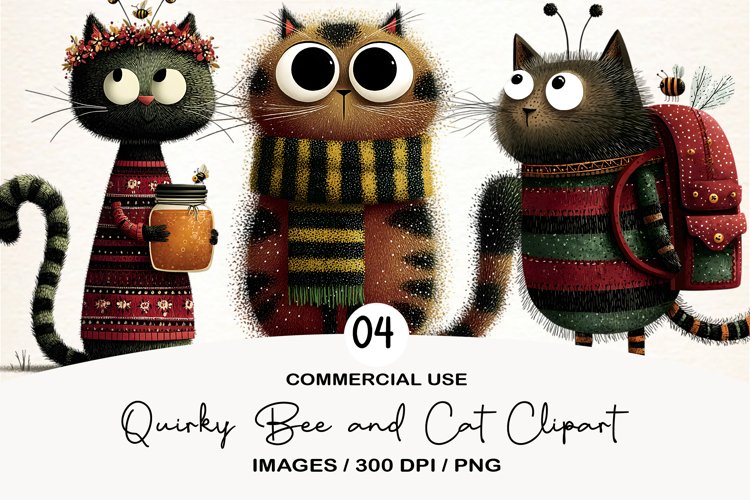 Quirky Bee and Cat Clipart