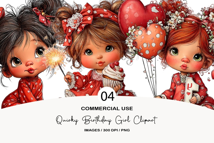 Quirky birthday girl clipart