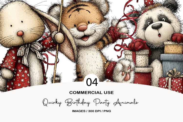 Quirky birthday party animals png