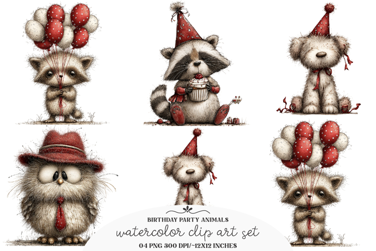 Quirky birthday party animals Png - Birthday party animals