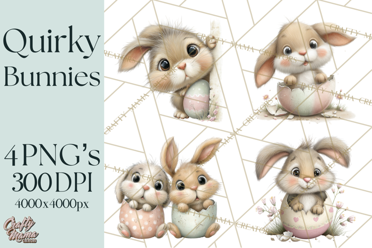 Quirky Easter Bunnies Clipart, Cute Cartoon Bunnies Png