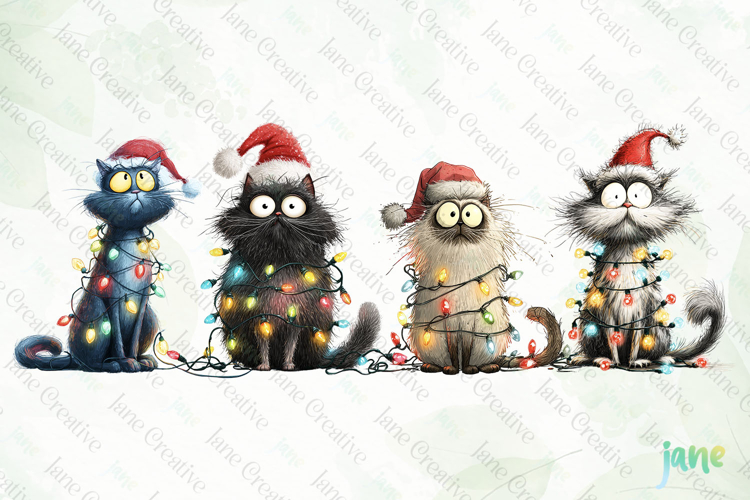 Quirky Christmas Cat Clipart
