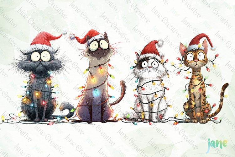 Quirky Christmas Cat Clipart