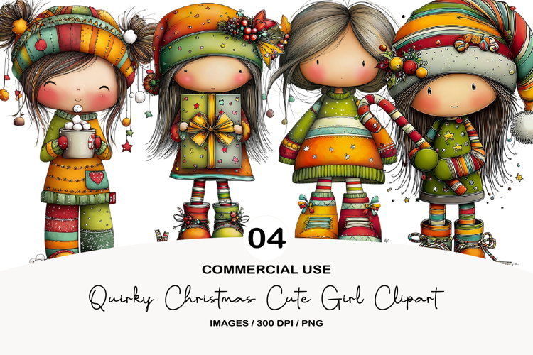 Quirky Christmas Cute Girl Clipart