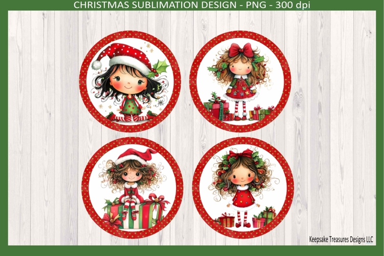 Quirky Christmas Girl Ornaments, Sublimation Png Template