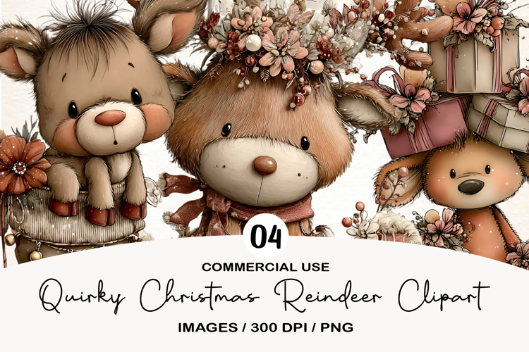 Quirky Christmas Reindeer Clipart