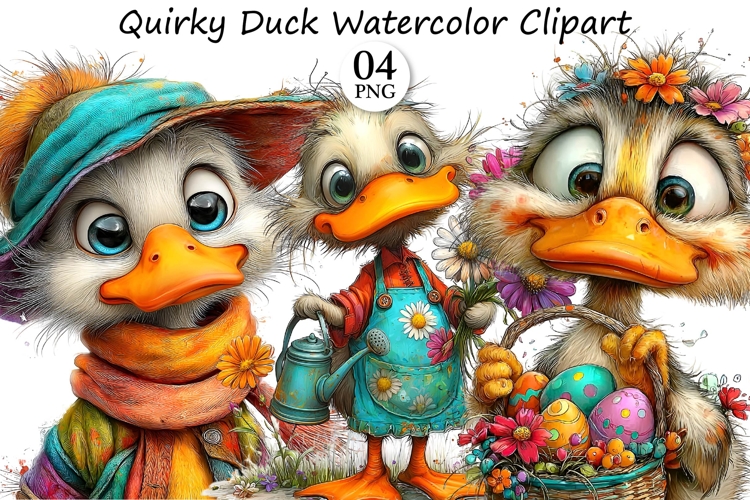 Quirky Duck Watercolor Clipart