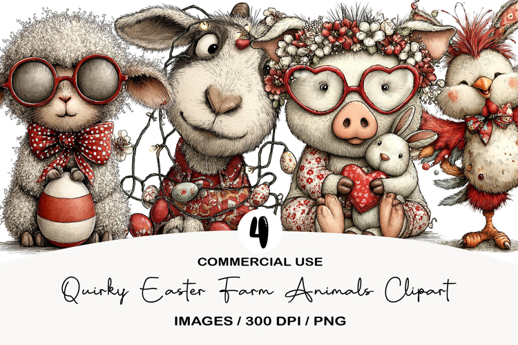 Quirky Easter Farm Animals Clipart