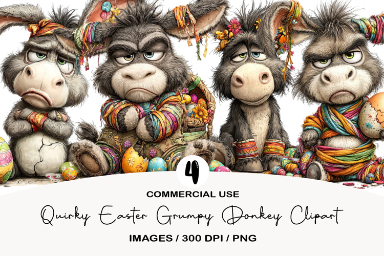 Quirky Easter Grumpy Donkey Clipart