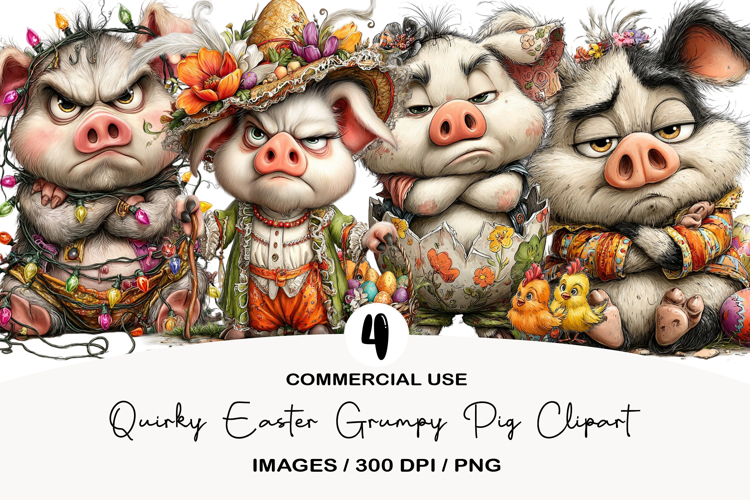 Quirky Easter Grumpy Pig Clipart