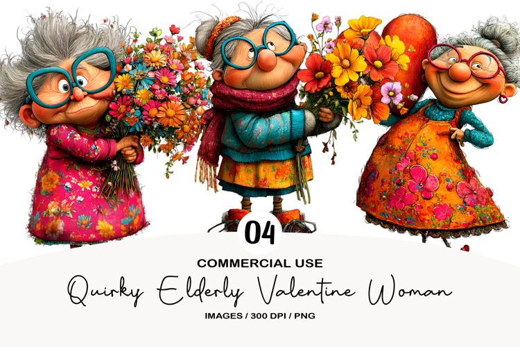 Quirky Elderly Valentine Woman Clipart