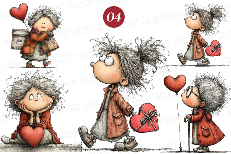 Quirky Elderly Valentine Woman Clipart- Quirky Elderly PNG