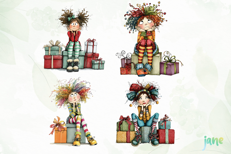 Quirky Frazzled Christmas Girl Clipart