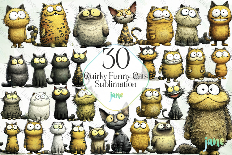 Quirky Funny Cats Sublimation Clipart Bundle
