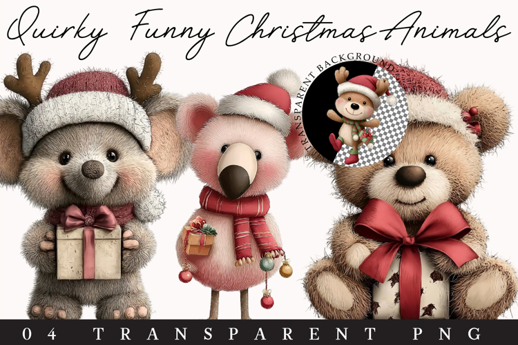Quirky Funny Christmas Animals Clipart