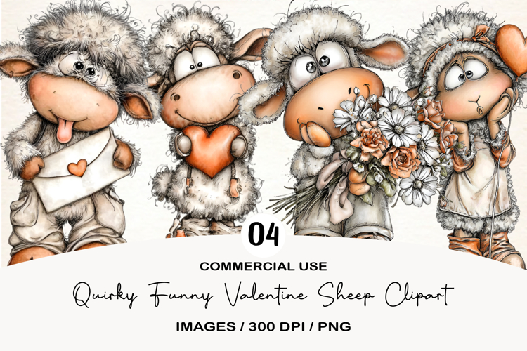 Quirky Funny Valentine Sheep Clipart