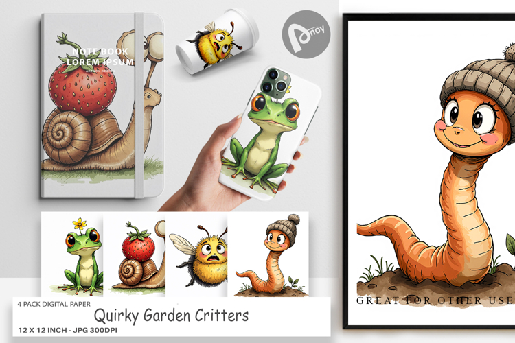 Quirky Garden Critters Digital Paper
