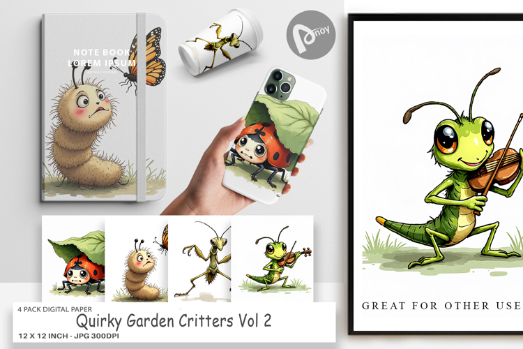 Quirky Garden Critters Digital Paper