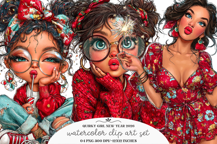 Quirky Girl New Year 2026 Clipart