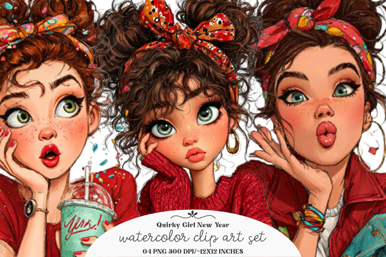 Quirky Girl New Year Clipart