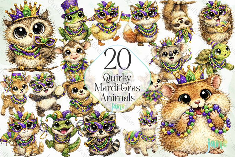 Quirky Mardi Gras Animals Sublimation Bundle