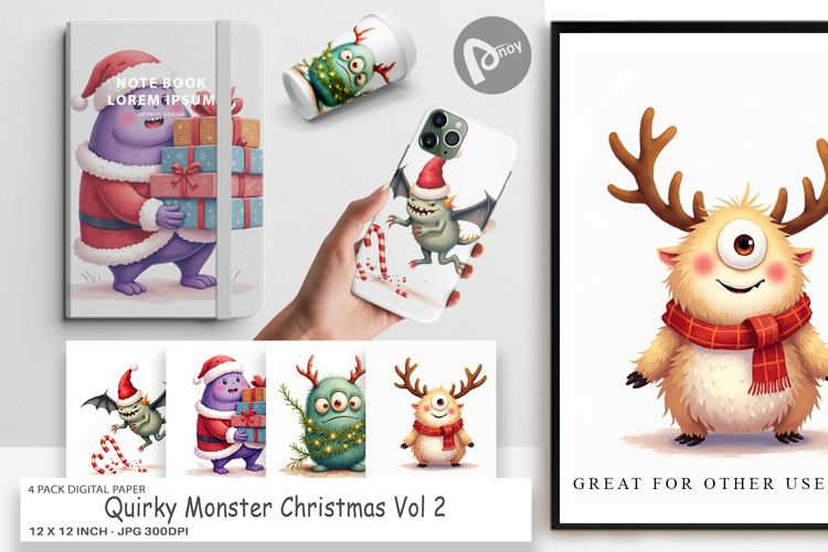 Digital Paper Quirky Monster Christmas