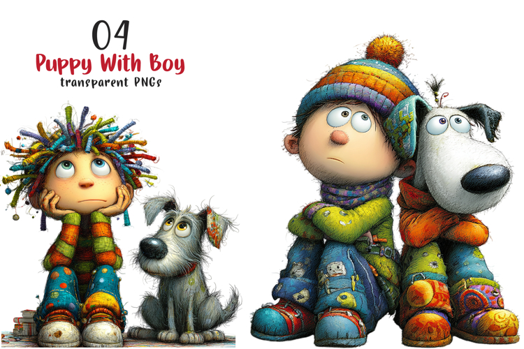 Quirky Puppy With Boy Clipart