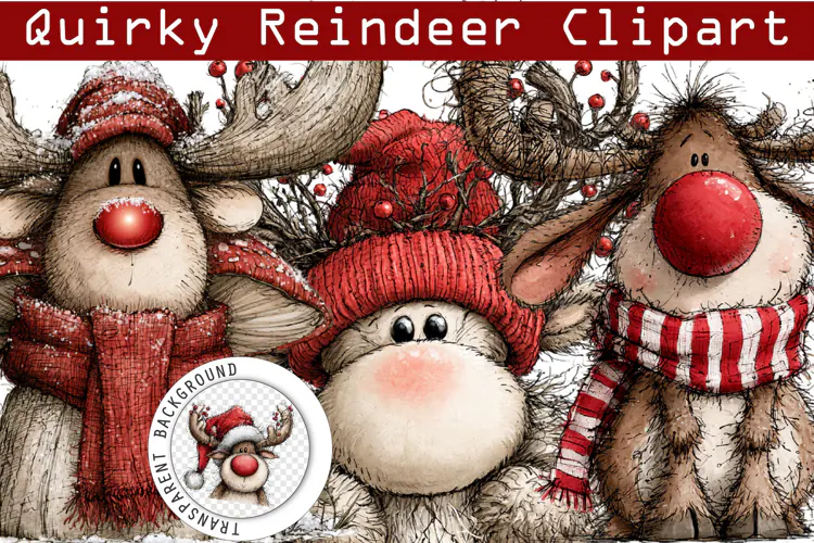 Quirky Christmas Reindeer Clipart PNG | Whimsical Funny Png