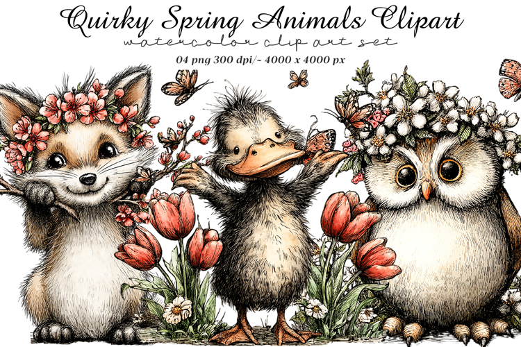 Quirky Spring Animals Clipart example image 1