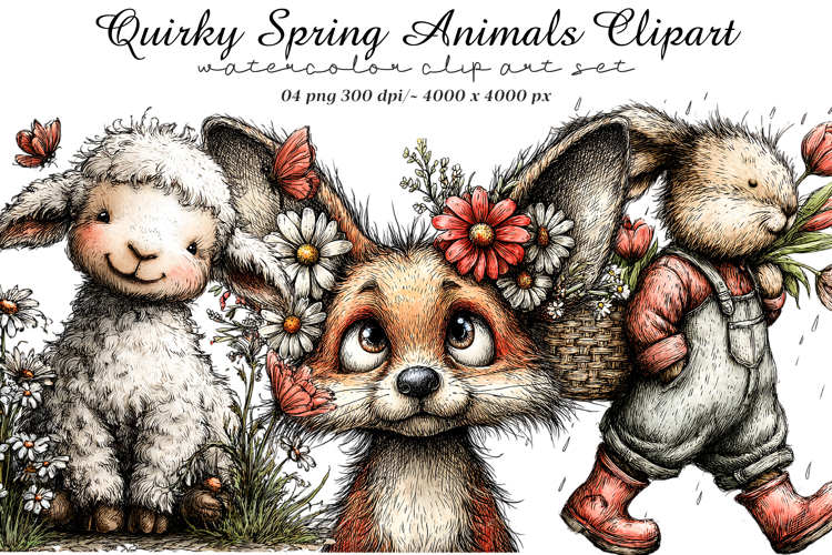 Quirky Spring Animals Clipart example image 1