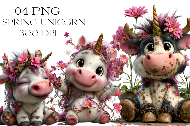 Quirky Spring Baby Unicorn Animals Clipart