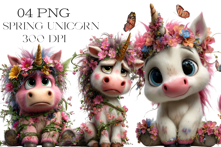 Quirky Spring Baby Unicorn Clipart