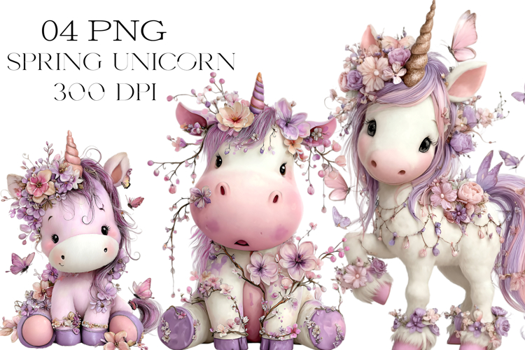 Quirky Spring Unicorn Clipart PNG
