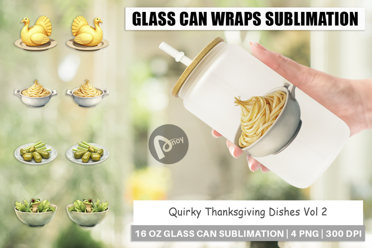 Glass Can Watercolor Quirky Thanksgiving Dishes