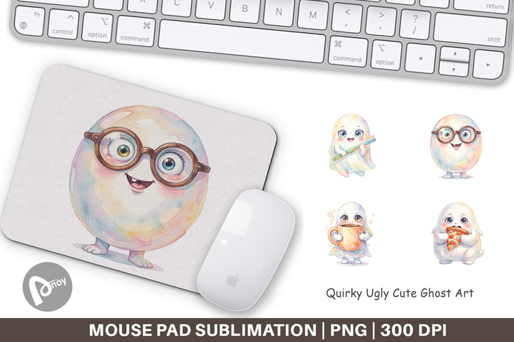 Quirky Ugly Cute Ghost Mouse Pad