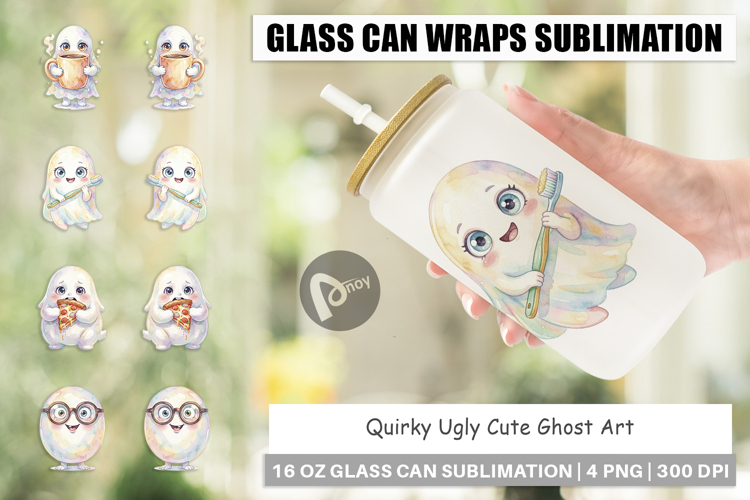 Quirky Ugly Cute Ghost Glass Can