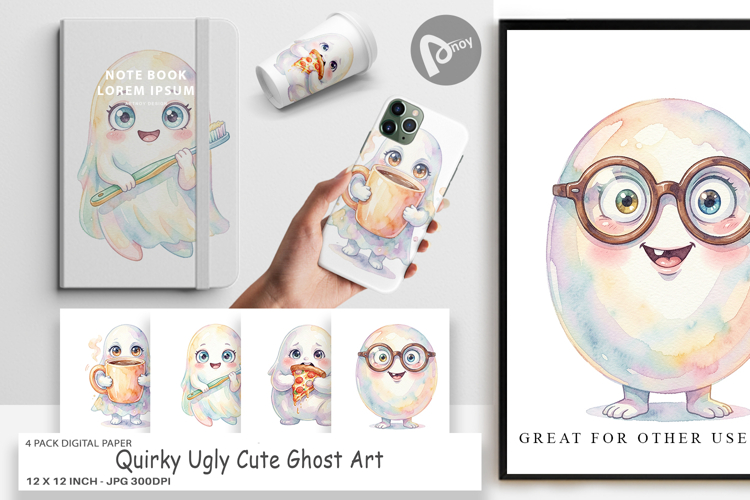Quirky Ugly Cute Ghost Digital Paper