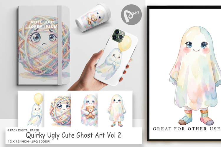 Quirky Ugly Cute Ghost Digital Paper