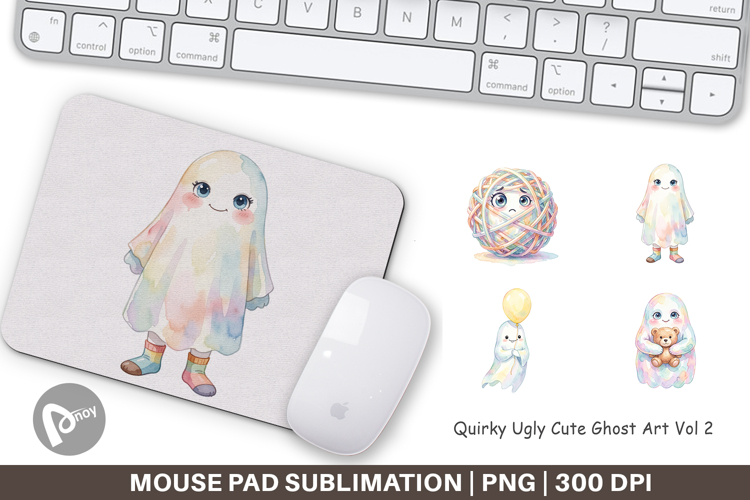 Quirky Ugly Cute Ghost Mouse Pad