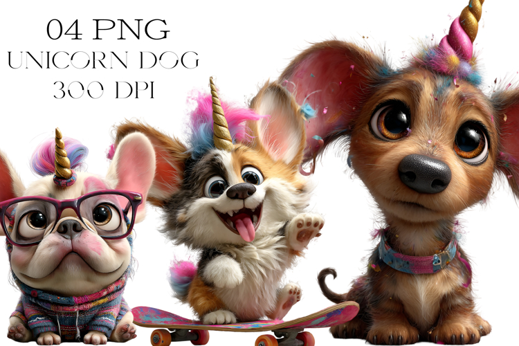 Quirky Unicorn Dog Clipart PNG