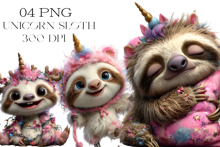 Quirky Unicorn Sloth Clipart